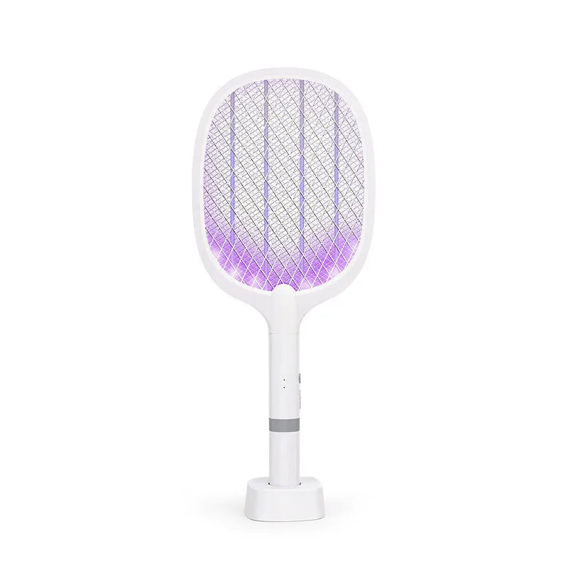 Rechargeable electric mosquito swatter with USB port in blue and purple colour options