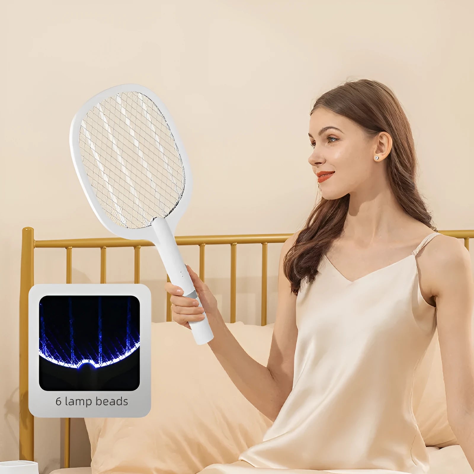 Rechargeable electric mosquito swatter with USB port in blue and purple colour options