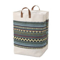 Fabric storage box organiser in a choice of colours including sunflower and ethnic blue, shown with dimensions 35cm x 35cm x 55cm.