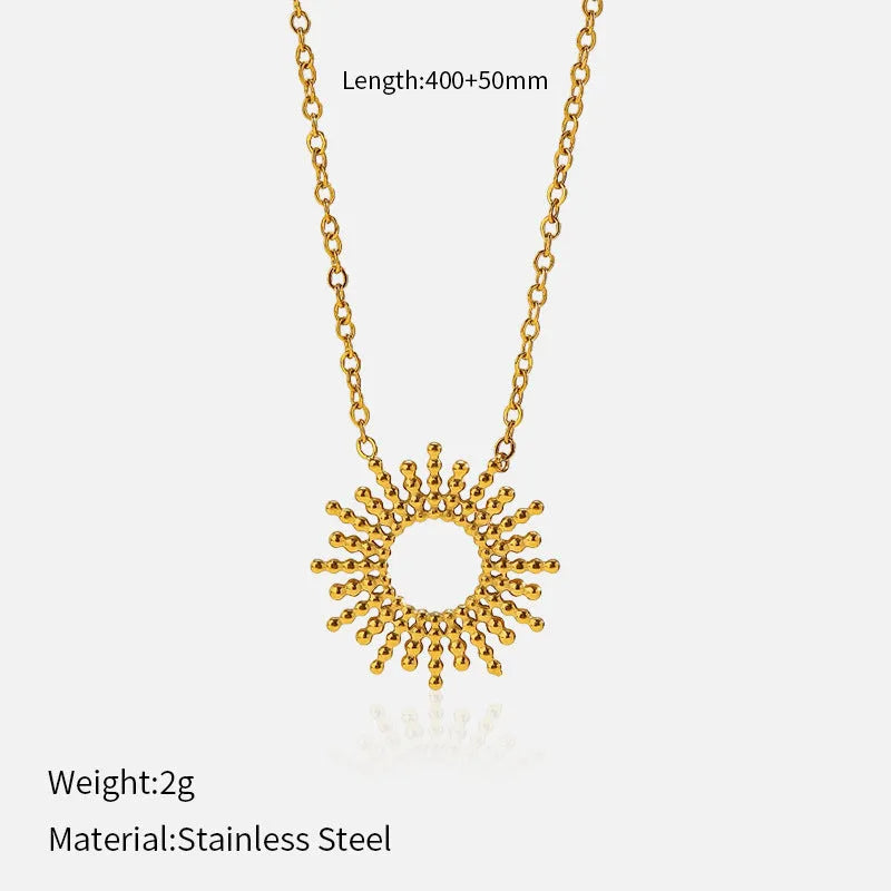 Sunflower Series 14K gold plated geometric chain necklace and bracelet set for women.