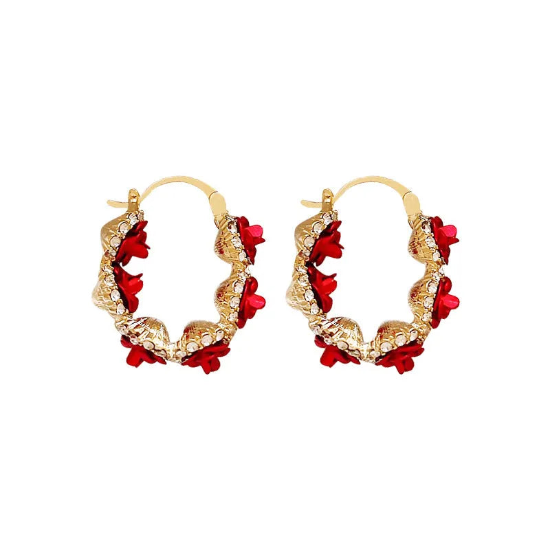 Red alloy flower ear clip with rose element design for women