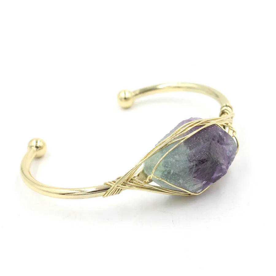 Natural raw gemstone winding crystal bracelet in ethnic style with amorphous 8mm design
