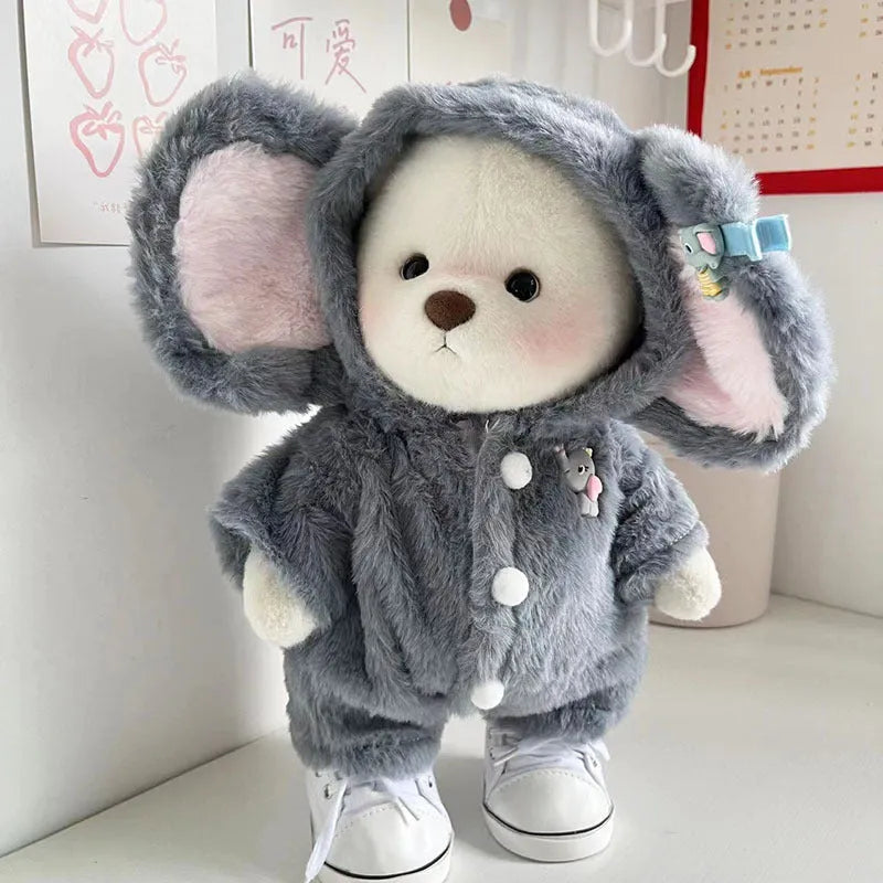 Grey plush jumpsuit for a 30cm teddy bear on a white background.