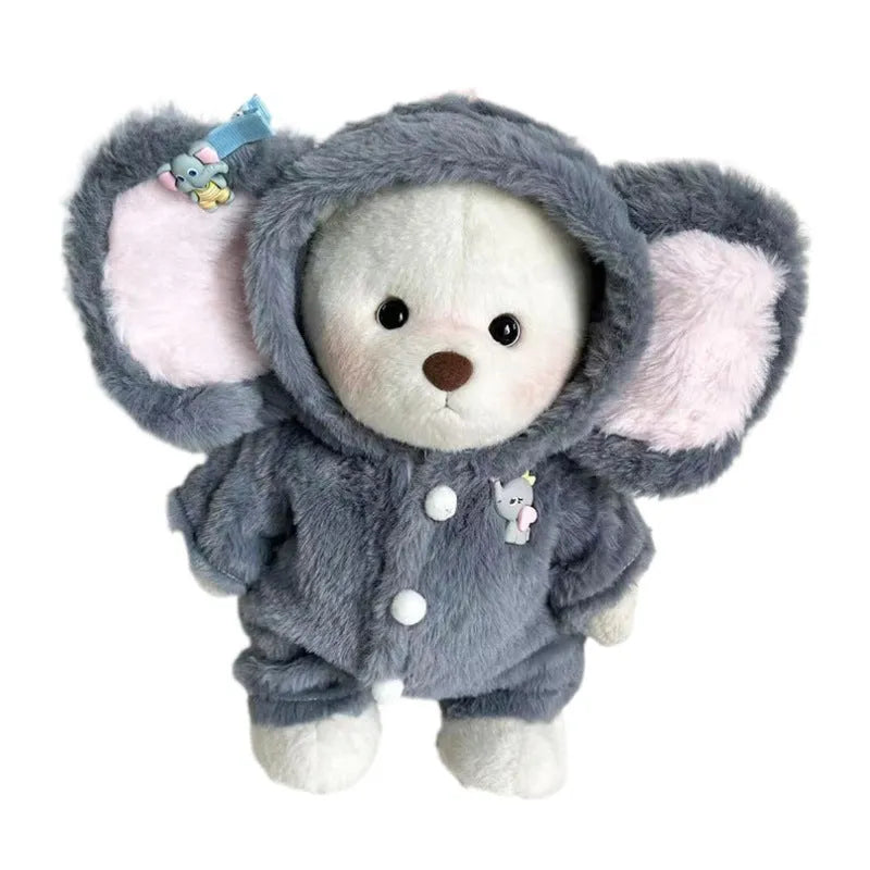 Grey plush jumpsuit for a 30cm teddy bear on a white background.