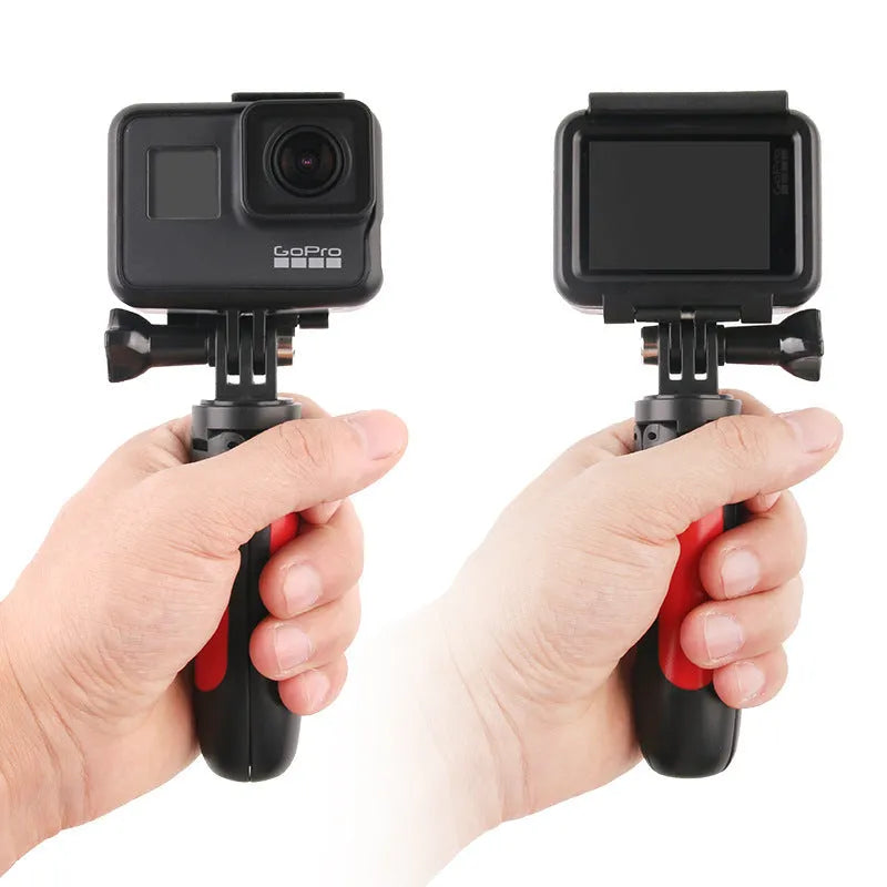 Multifunctional telescopic selfie stick tripod in silver gray with mobile phone holder, collapsed to 12cm
