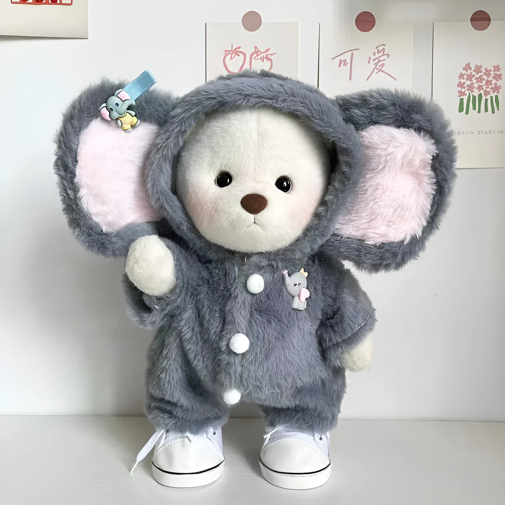 Grey plush jumpsuit for a 30cm teddy bear on a white background.