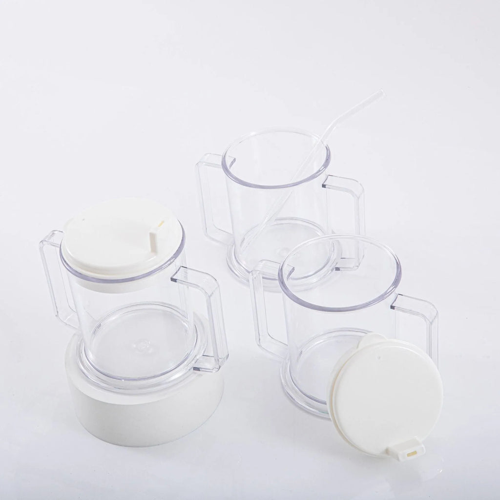 Transparent spill-proof drinking cup showing PP construction with modern simplicity design