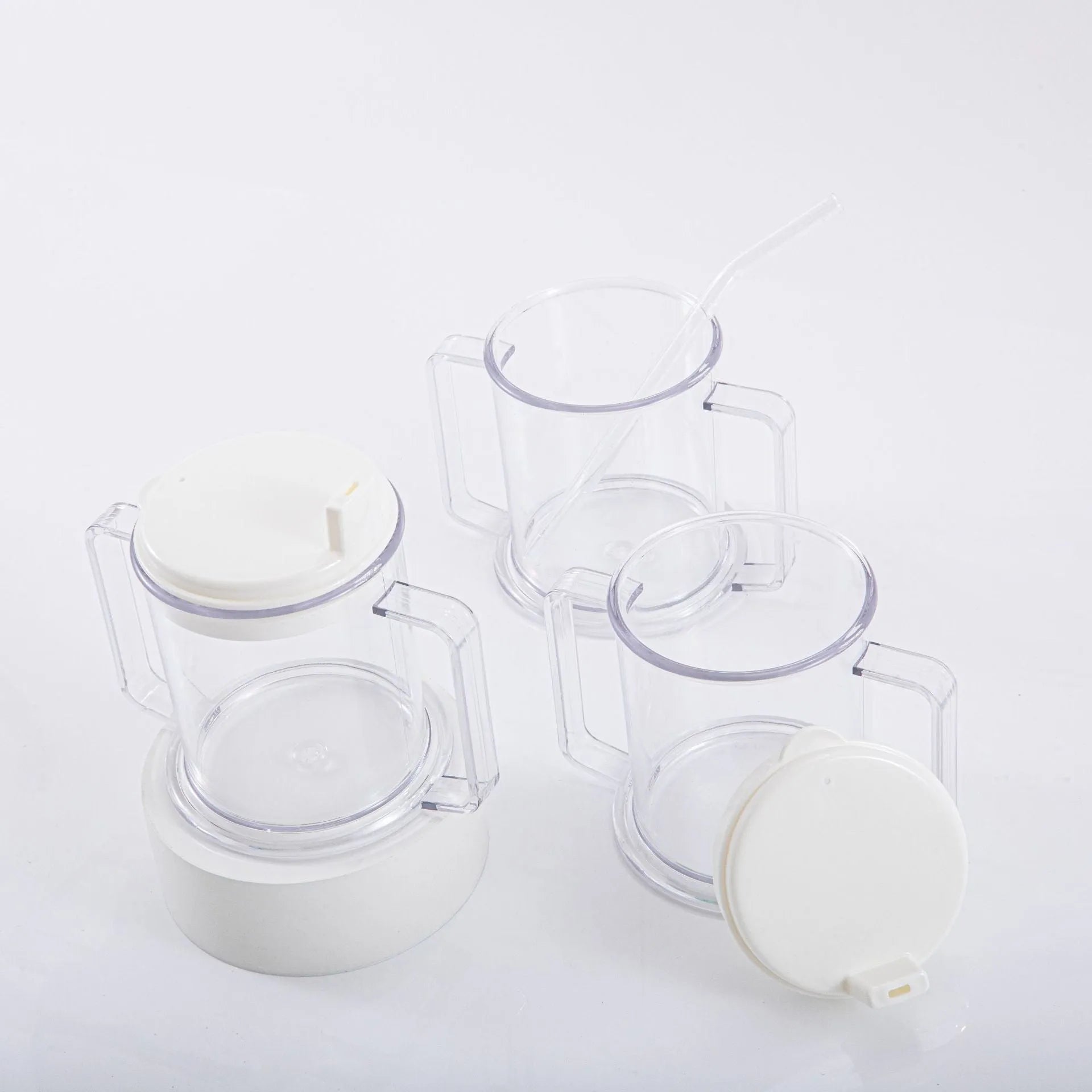 Transparent spill-proof drinking cup showing PP construction with modern simplicity design