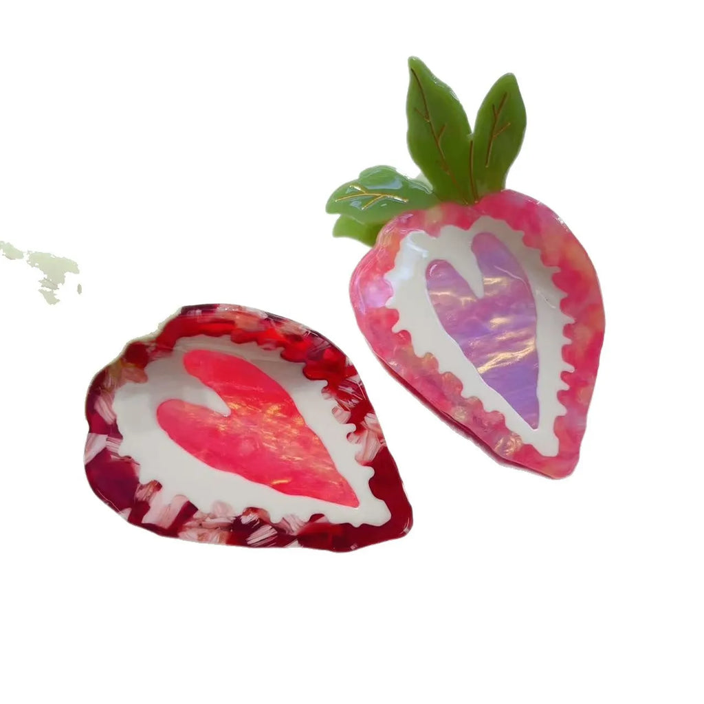 Strawberry hairpin hair clip in pastoral style with manual craftsmanship, available in red and pink colours