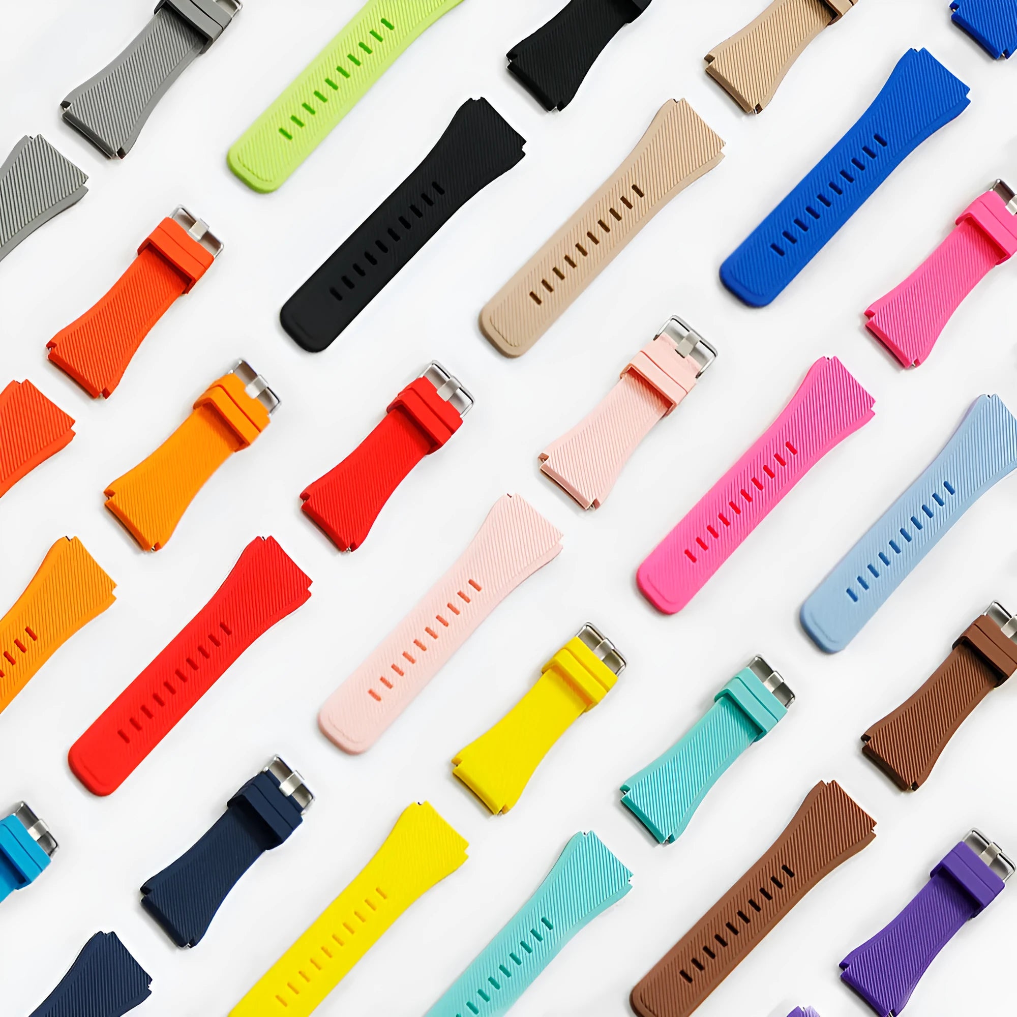 Samsung Galaxy Watch 4 silicone strap in monochrome twill texture showing multiple colour options