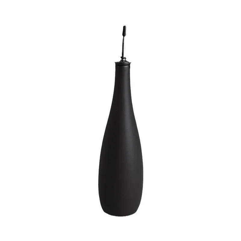 Ceramic oil pot with plastic funnel and brush in black, coffee, or white colour, 650ml capacity