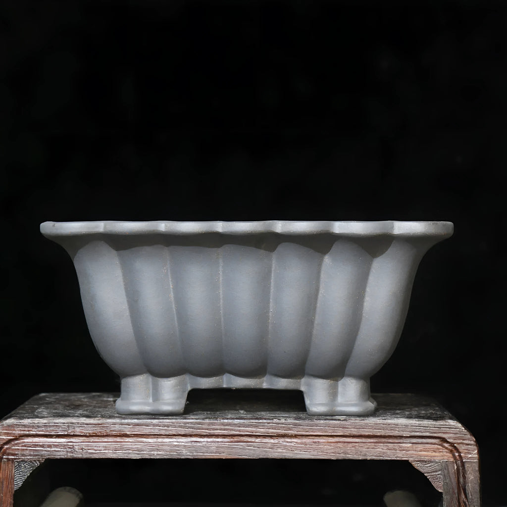 Purple sand ceramic square bonsai pot with 37cm x 15cm inner diameter on desktop