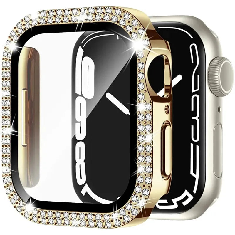 Apple Watch protective case with peep-proof screen in rose pink, gold, silver, transparent, black, starlight and rose gold colours.