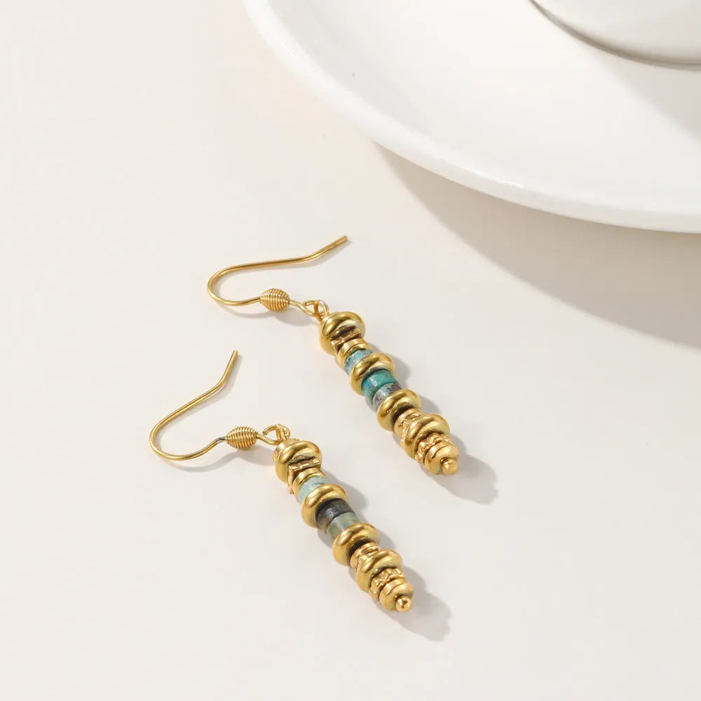 Silver geometric retro titanium steel dangle earrings with 18K purity