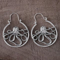 Vintage antique silver octopus earrings with detailed tentacle design on zinc alloy
