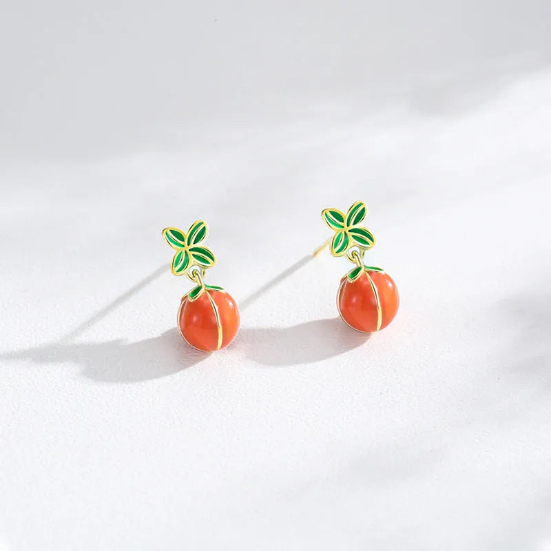 Sterling silver persimmon stud earrings with lucky dripping design in ED3325 colour