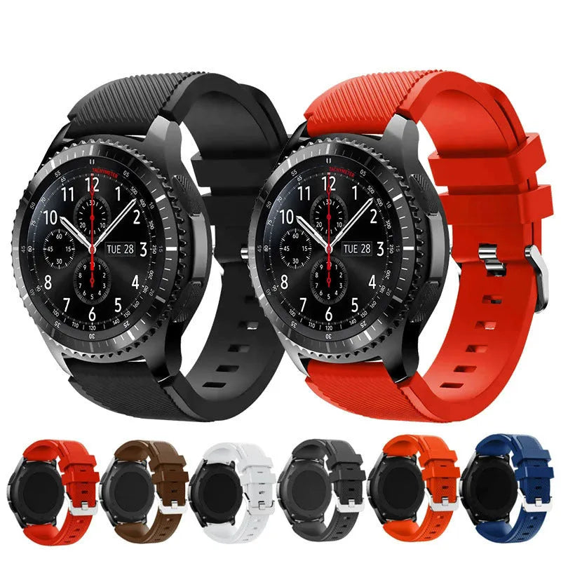 Samsung Galaxy Watch 4 silicone strap in monochrome twill texture showing multiple colour options