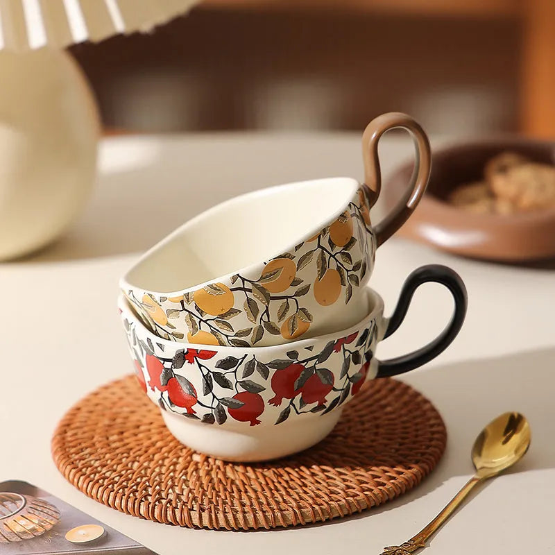 Antique style ceramic coffee cup and saucer set with 210ml capacity in retro design