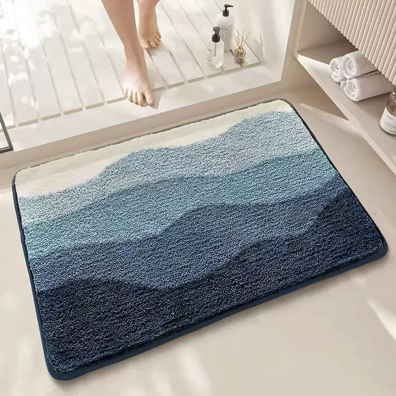 Sky sea rainbow print cashmere carpet floor mat with a plastic bottom.