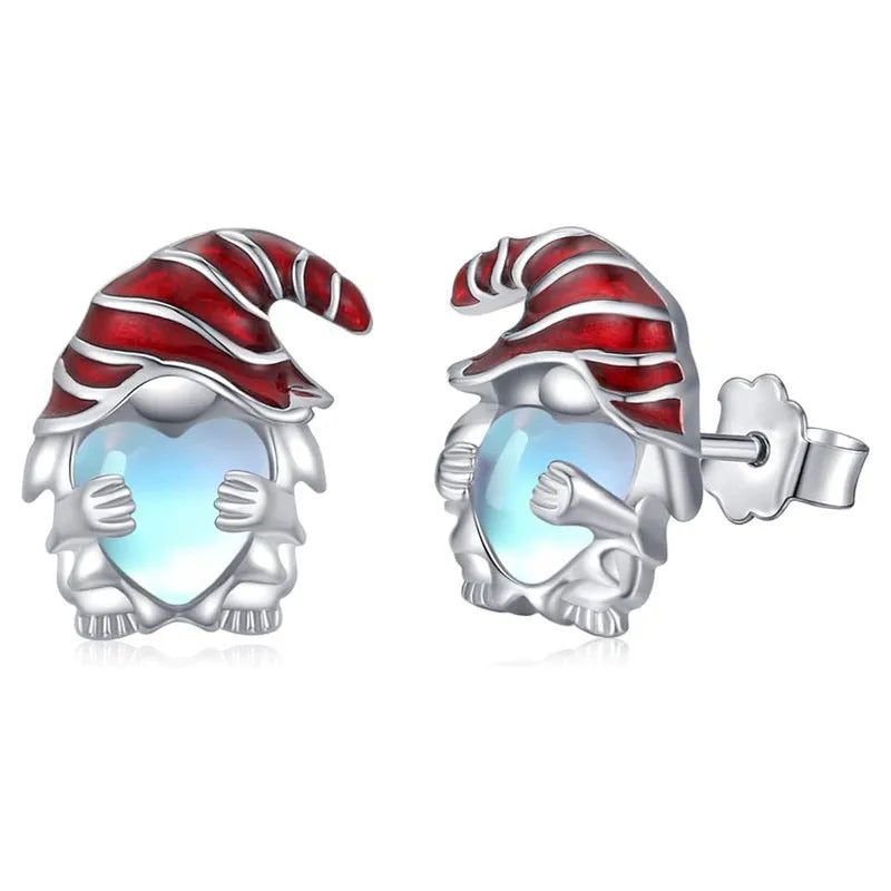 Women's Santa Claus design heart-shaped earrings with white gold finish