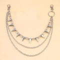 Silver metal pants chain with double-layer design and rivet detailing for punk hip hop fashion