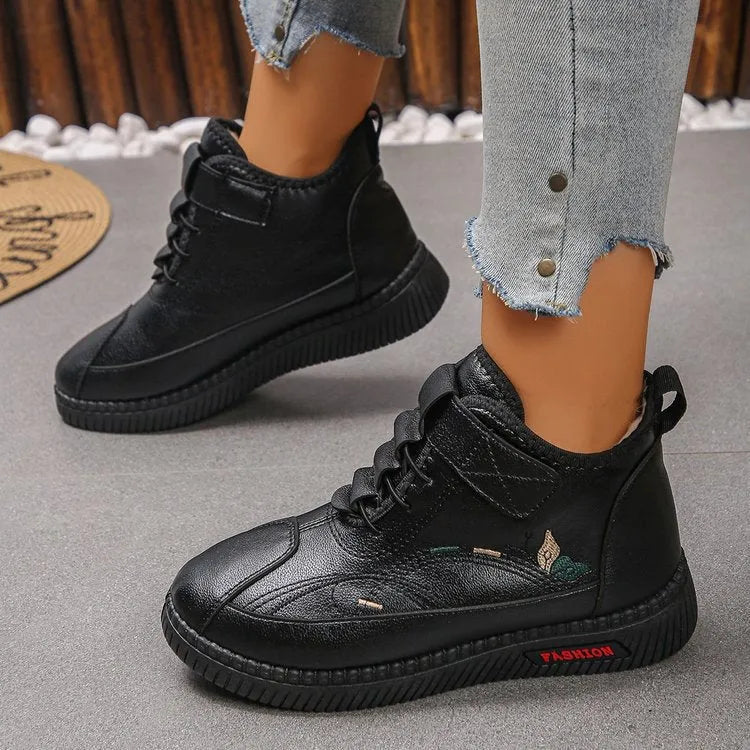 Women's black velvet cotton shoes with non-slip rubber soles and hollow-out design