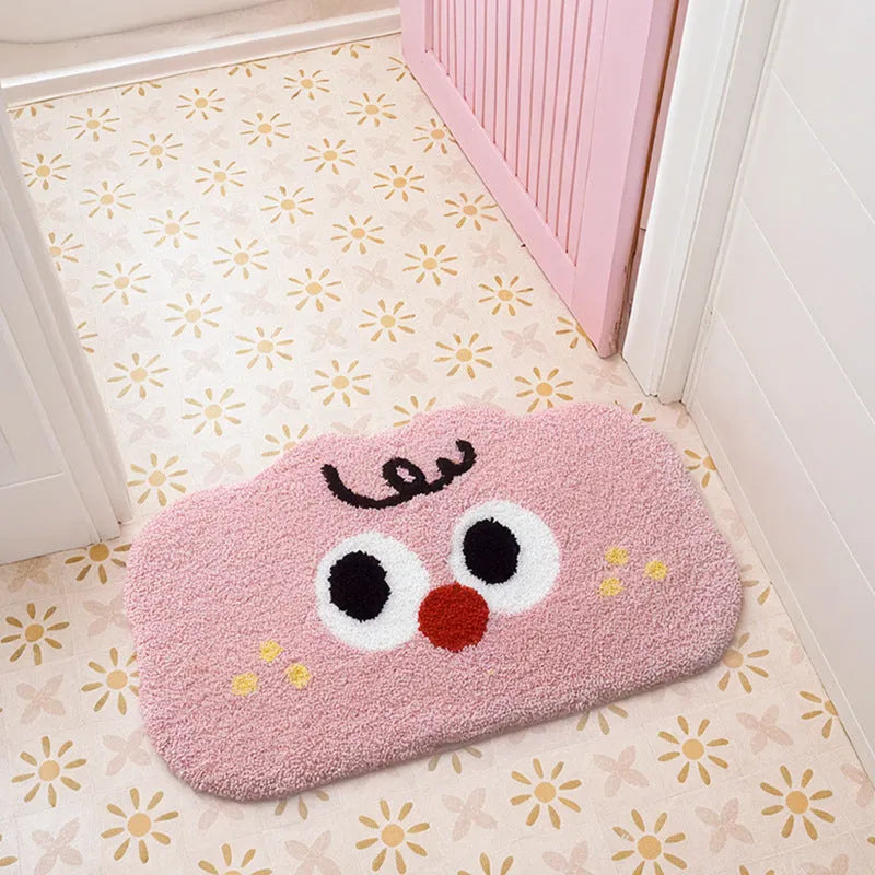 Cartoon cloud pattern bathroom floor mat in green, blue, pink, black, or white.
