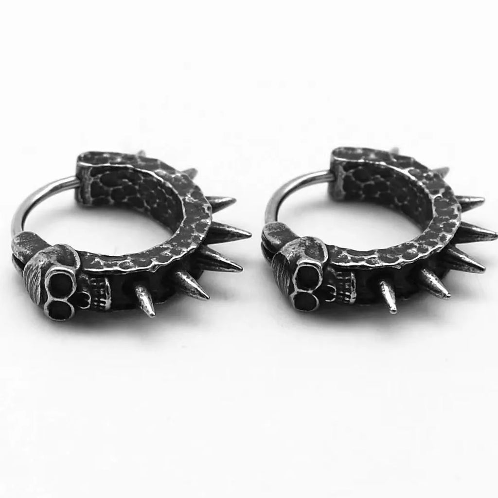 Geometric alloy earrings with motorcycle punk theme in copper and black colours