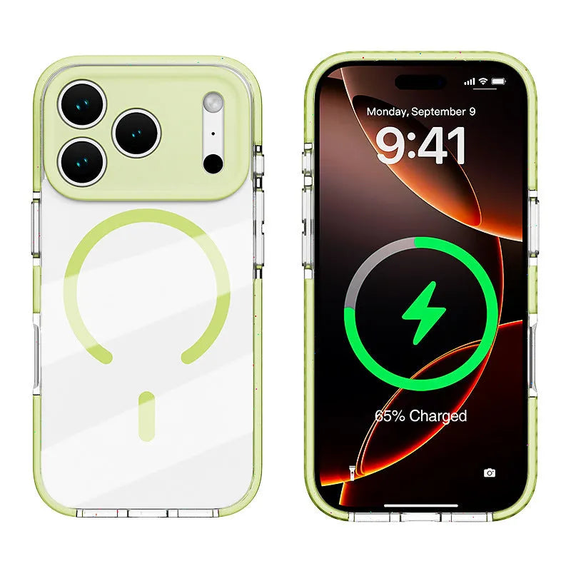 Transparent magnetic protective phone case for iPhone in candy green colour.