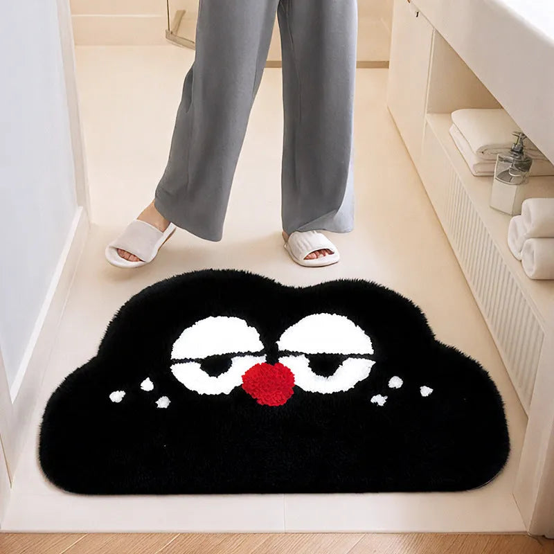 Cartoon cloud pattern bathroom floor mat in green, blue, pink, black, or white.