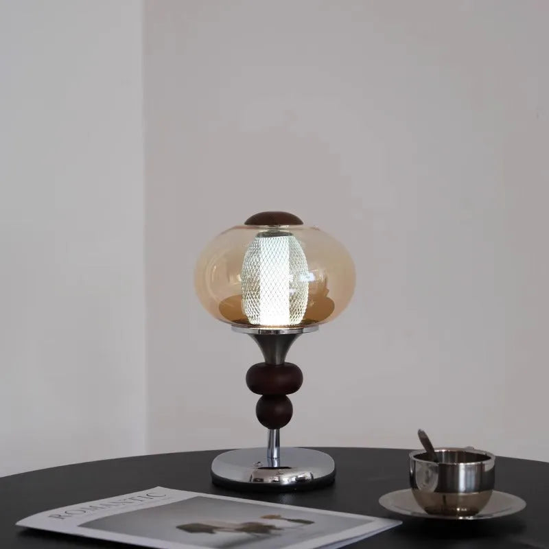 Solid wood retro palace table lamp with touch dimming controls and USB power connection