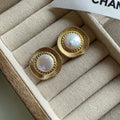 Gold electroplated round earrings with French retro styling for women