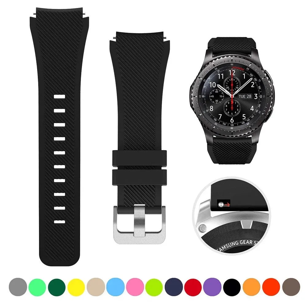 Samsung Galaxy Watch 4 silicone strap in monochrome twill texture showing multiple colour options