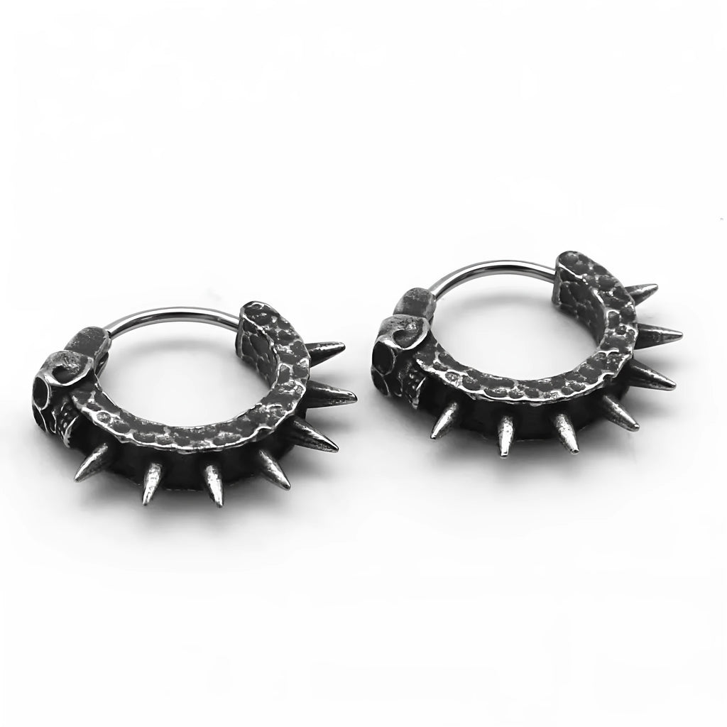Geometric alloy earrings with motorcycle punk theme in copper and black colours