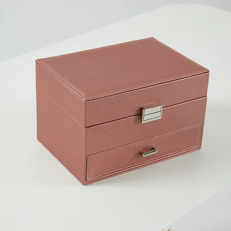 PU leather jewellery storage box in solid colour with 22.5cm dimensions