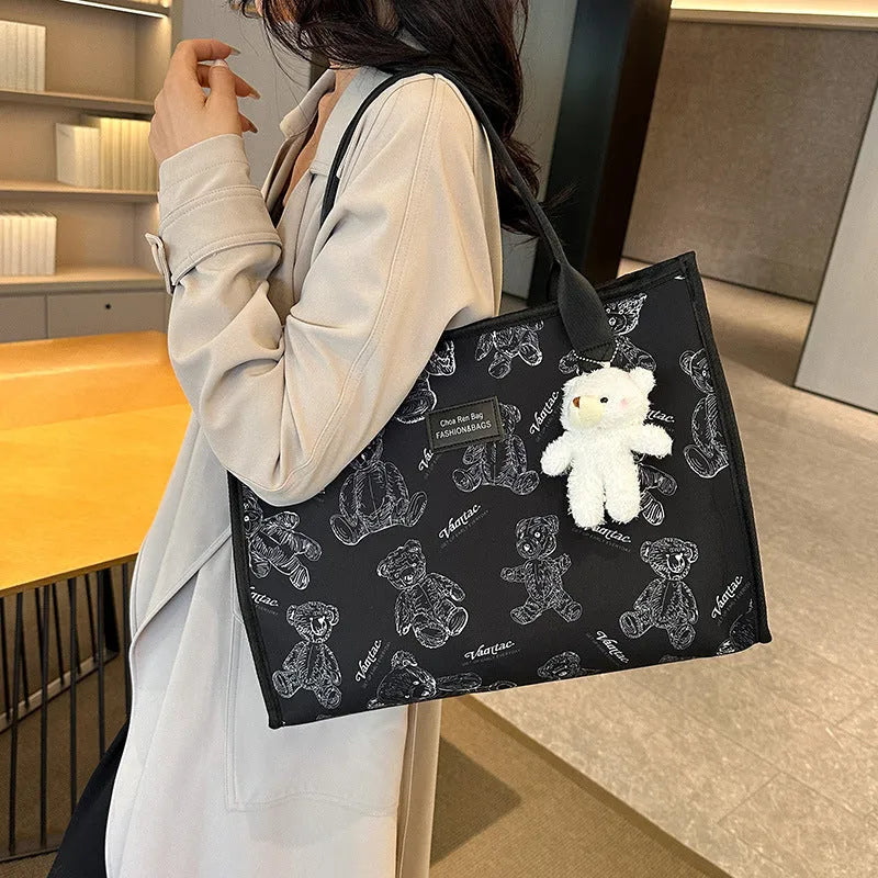 Women's soft canvas tote bag in horizontal square shape with rhombus pattern detail