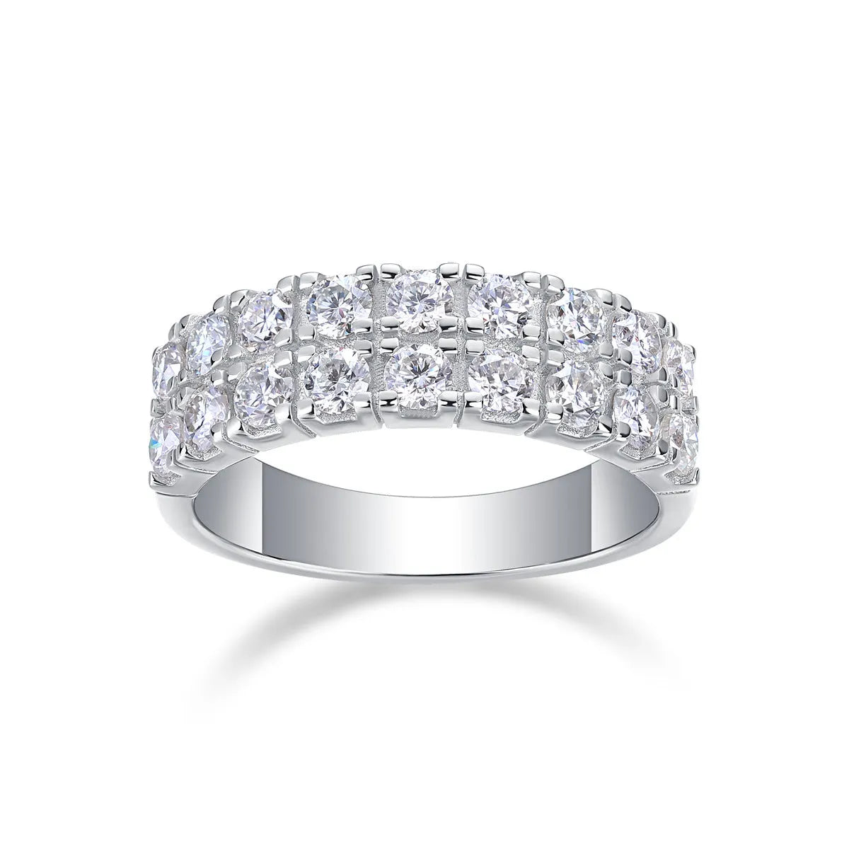 Moissanite S925 sterling silver geometric ring for women, round stones, US size 5-9