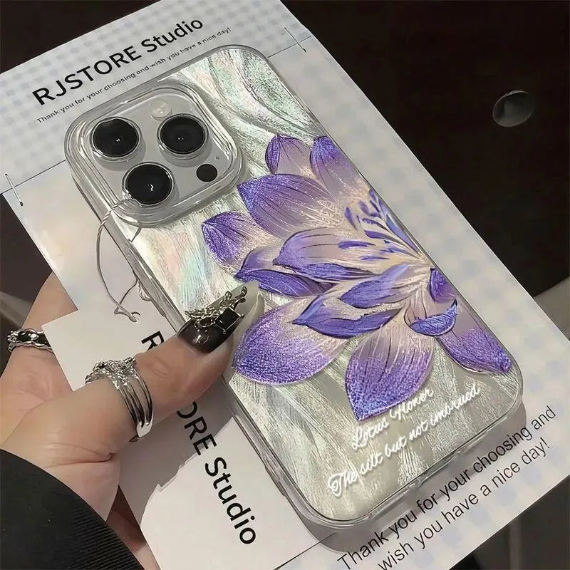 Blue Lotus design hard PC phone case for iPhone with included silicone component, shown in one of four colour variants.
