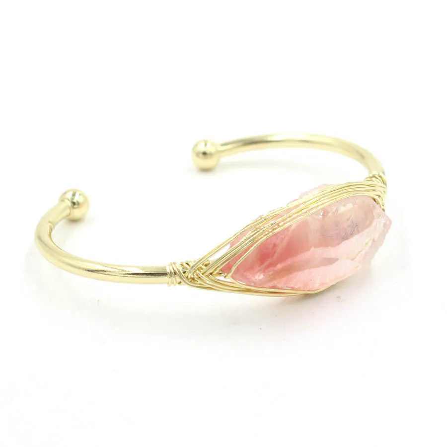 Natural raw gemstone winding crystal bracelet in ethnic style with amorphous 8mm design