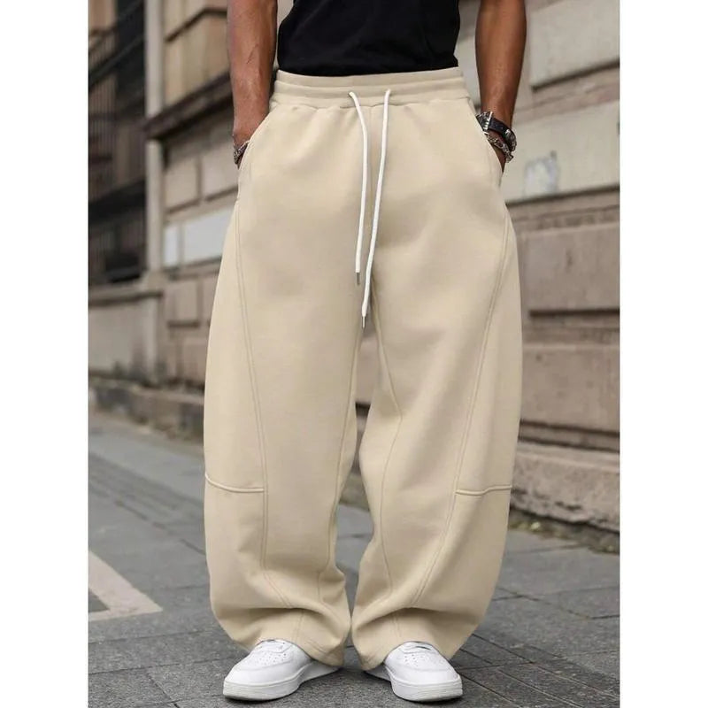 Men's straight-leg high waist casual trousers in lightweight fabric, shown in khaki colour.