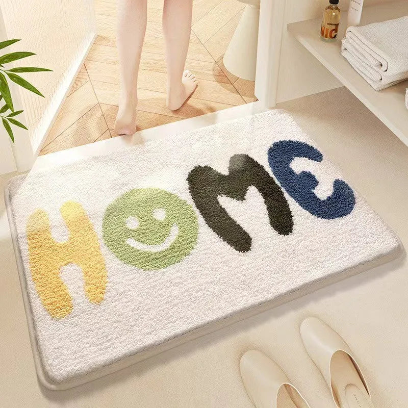 Sky sea rainbow print cashmere carpet floor mat with a plastic bottom.