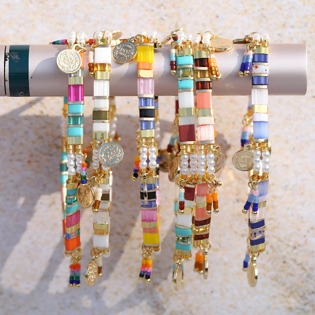 Women's imitation pearl glass bead bracelet in European and American style with six colour options