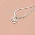 Stainless steel lucky tree pendant necklace on snake bone chain in gold finish