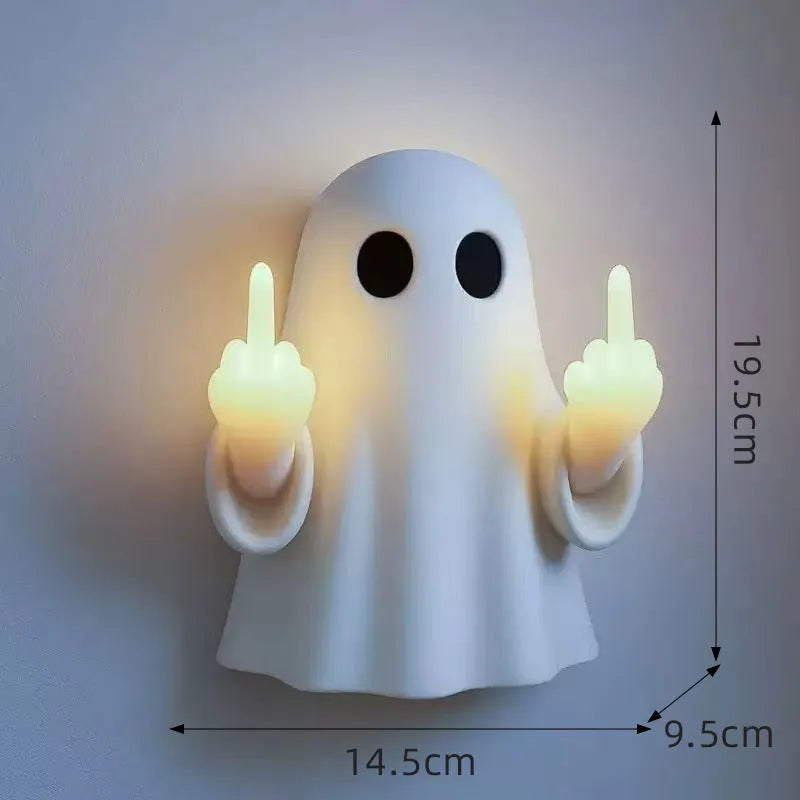 White plastic ghost statue night lamp with cute design measuring 19.85 cm tall for Halloween decoration