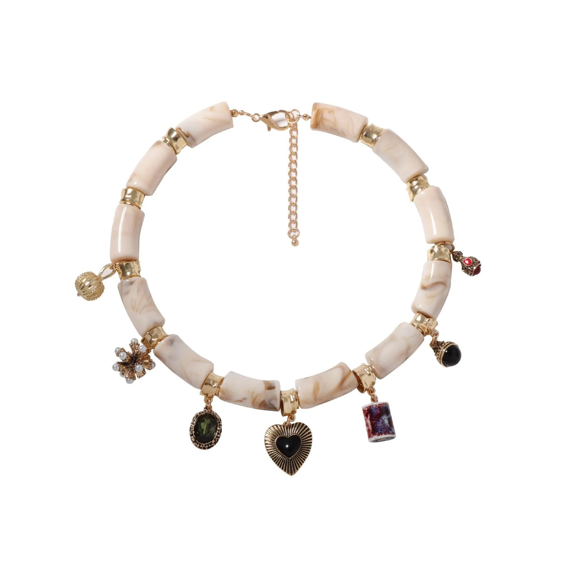 Heart shaped bamboo design resin necklace for women with electroplated picture colour finish