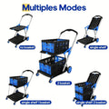 Foldable plastic shopping cart with two-layer basket in choice of blue, purple, pink, or red colours