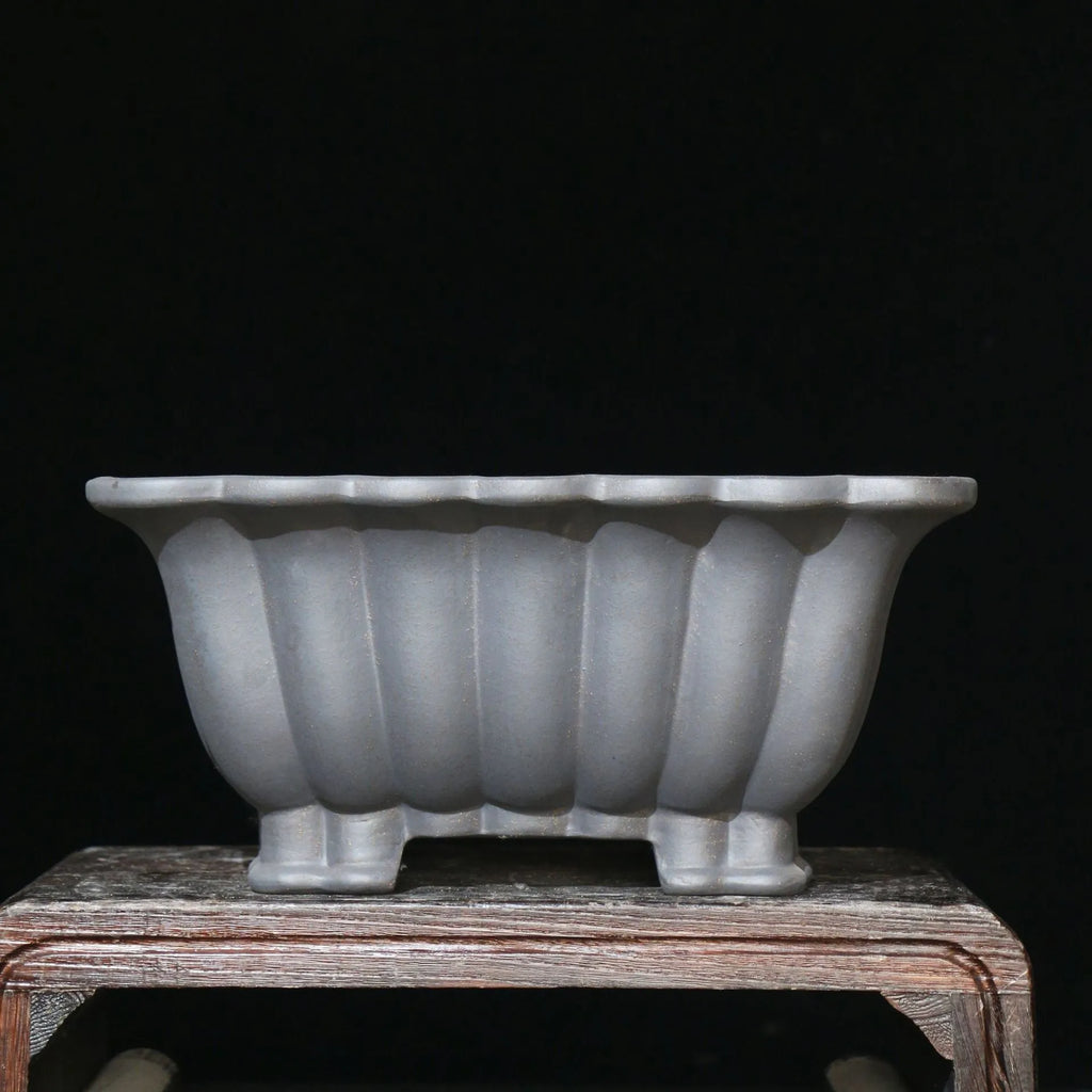 Purple sand ceramic square bonsai pot with 37cm x 15cm inner diameter on desktop