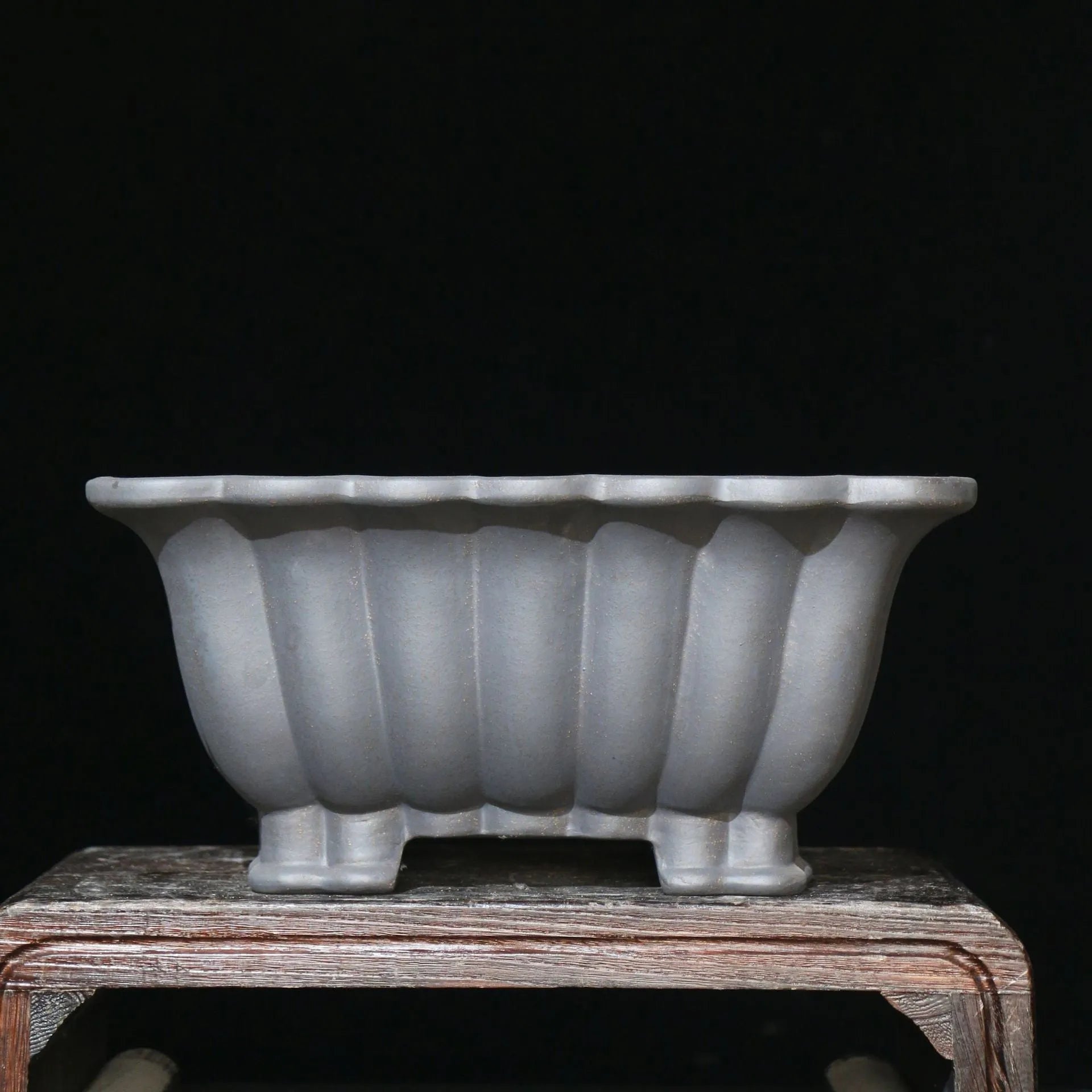 Purple sand ceramic square bonsai pot with 37cm x 15cm inner diameter on desktop