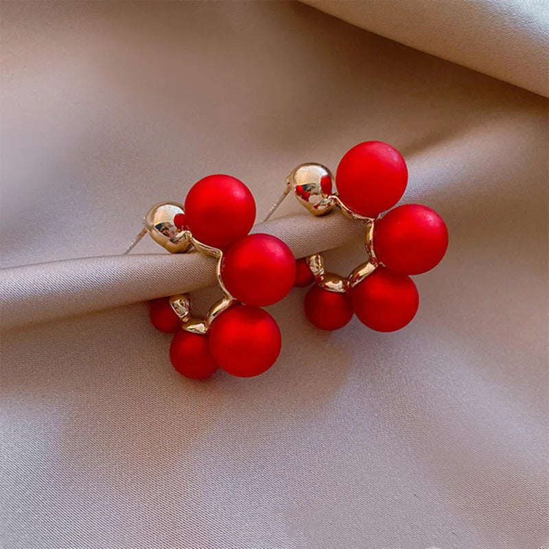Red bell-shaped earrings for women with alloy construction and hook closure