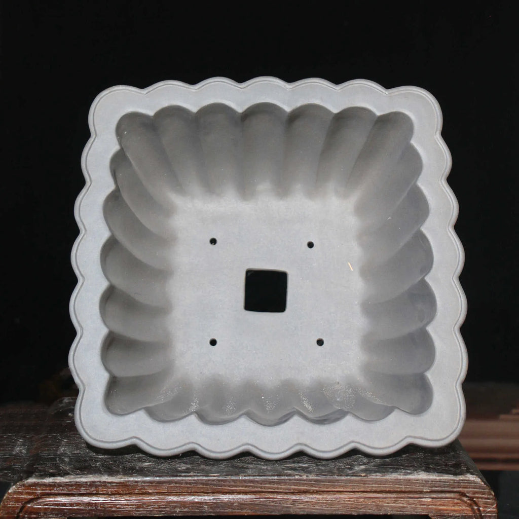 Purple sand ceramic square bonsai pot with 37cm x 15cm inner diameter on desktop